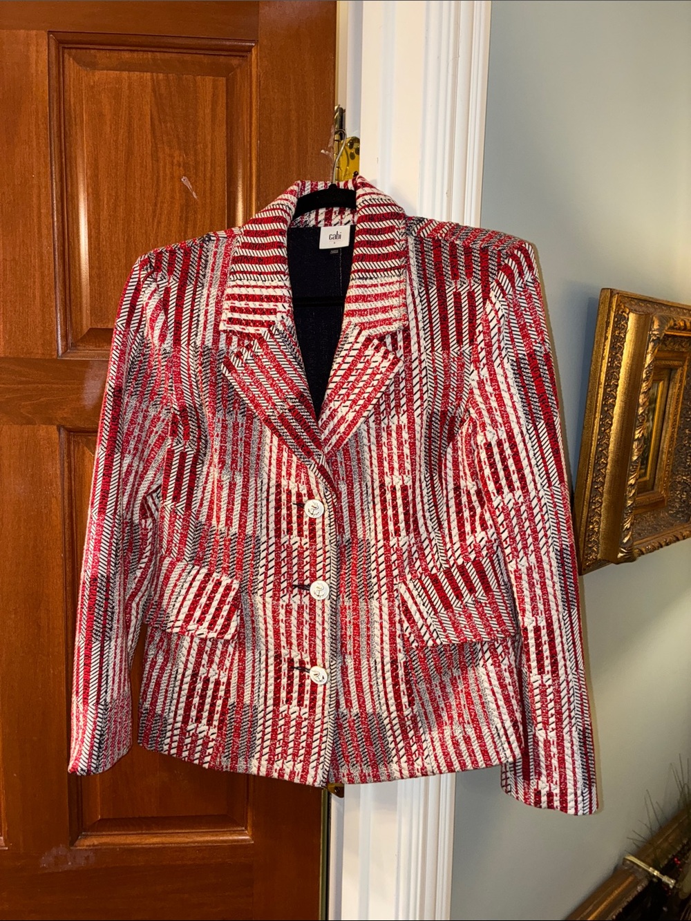 CAbi Red and White Patterned Blazer Jacket